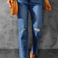 Blue High Waist Distressed Straight Leg Jeans
