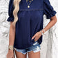 Eyelet Mock Neck Flounce Sleeve Blouse