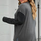 Plus Size Charcoal Gray Round Neck Long Sleeve Buttoned Blouse