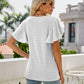 Full Size Eyelet Flutter Sleeve Round Neck Top