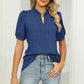 Full Size Notched Neck Puff Sleeve T-Shirt