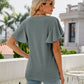Full Size Eyelet Flutter Sleeve Round Neck Top