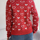 Heart Pattern V-Neck Long Sleeve Sweater
