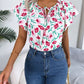 Floral Tie Neck Flutter Sleeve Blouse