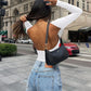 AuroraBlissX Backless Round Neck Long Sleeve Blouse
