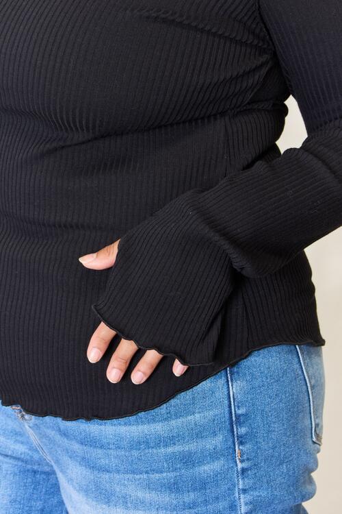 Culture Code Full Size Ribbed Round Neck Long Sleeve Top *