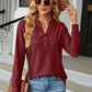 Full Size Notched Neck Long Sleeve Buttoned Blouse