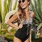 BEACHn'SUN Women's Printed V-Neck Sleeveless One-Piece Swimsuit