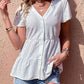 Women's Button Front Eyelet Flutter Sleeve Tiered Blouse