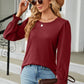 Round Neck Smocked Flounce Sleeve Blouse