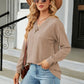 Full Size Decorative Button V-Neck Long Sleeve T-Shirt