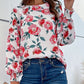 Women's Floral Long Puff Sleeve Round Neck Blouse