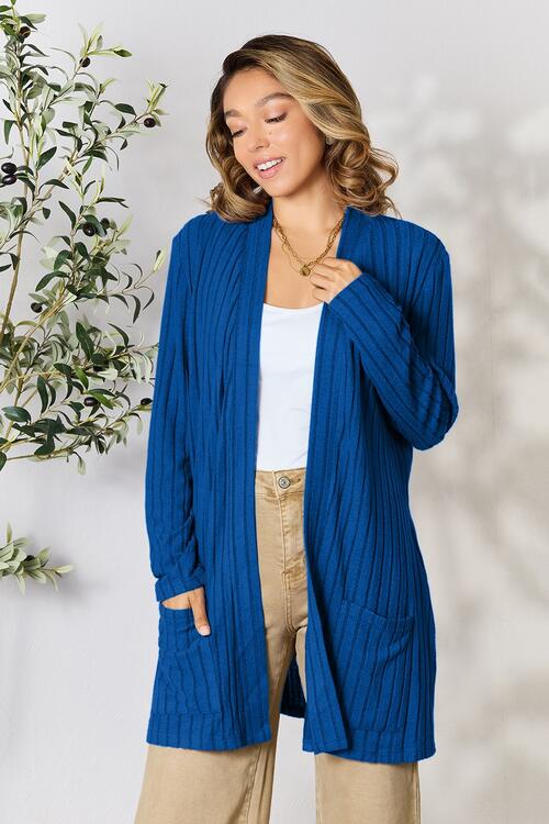 Basic Bae Full Size Ribbed Open Front Cardigan with Pockets *
