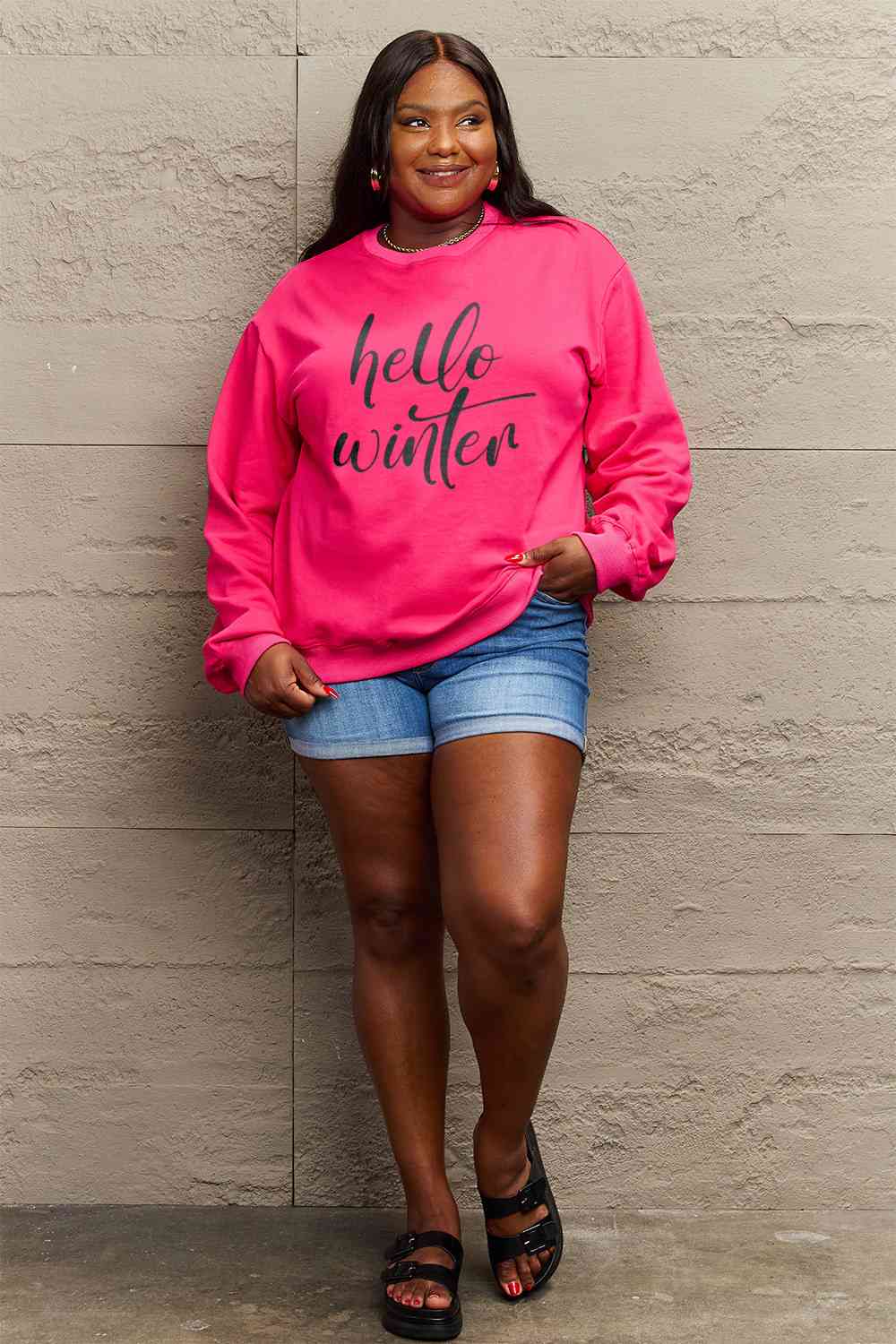 Simply Love SEASONAL Full Size HELLO WINTER Graphic Sweatshirt