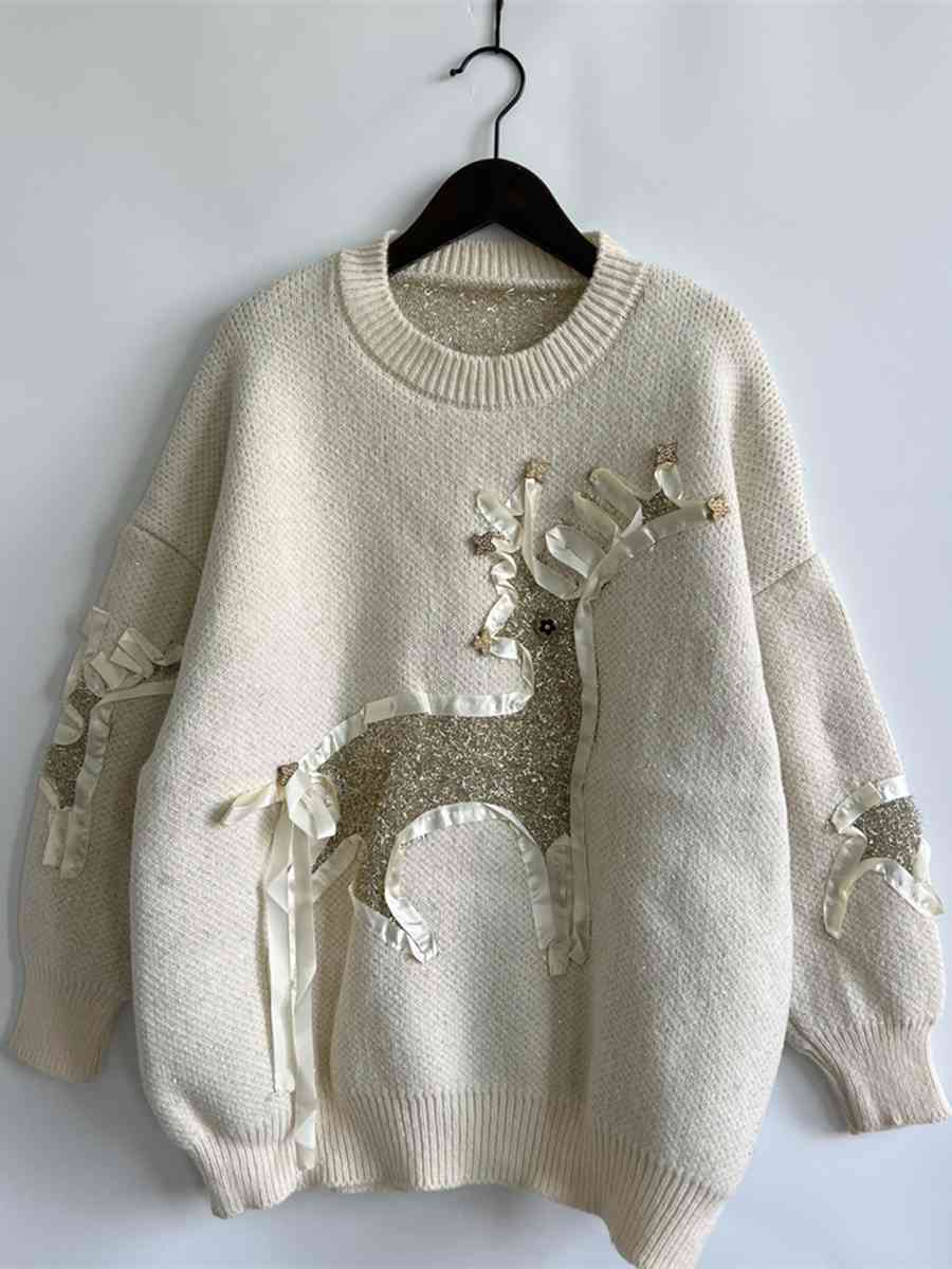 Christmas Reindeer Round Neck Long Sleeve Sweater