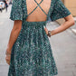 Printed Smocked Crisscross V-Neck Mini Dress