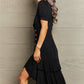Decorative Button Surplice Ruffle Hem Dress