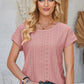 Eyelet Round Neck Rolled Short Sleeve T-Shirt