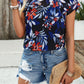 Printed Ruffled Mock Neck Blouse
