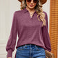 Decorative Button Johnny Collar Lantern Sleeve Blouse