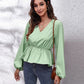 V-Neck Balloon Sleeve Peplum Blouse