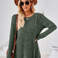 Hannah Mea Ribbed Buttoned Round Neck Slit T-Shirt