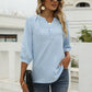 Full Size Swiss Dot Notched Neck Three-Quarter Sleeve Blouse
