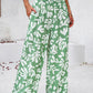 Smocked Printed Wide Leg Pants with Pockets