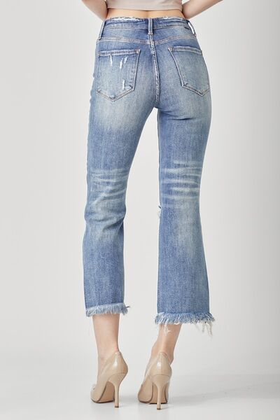RISEN High Waist Distressed Cropped Bootcut Jeans *