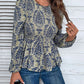Smocked Printed Balloon Sleeve Blouse