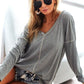 BiBi Contrast Stitching V-Neck Long Sleeve T-Shirt - Brand BiBi