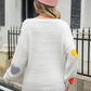 Heart Pattern Round Neck Long Sleeve Sweater