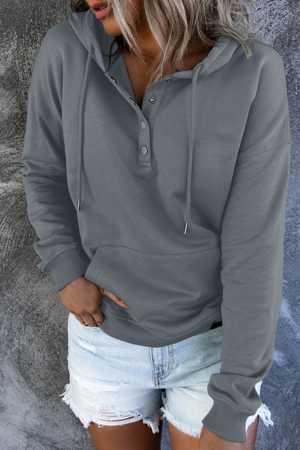 Full Size Dropped Shoulder Long Sleeve Hoodie with Pocket