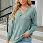 Decorative Button V-Neck Long Sleeve T-Shirt