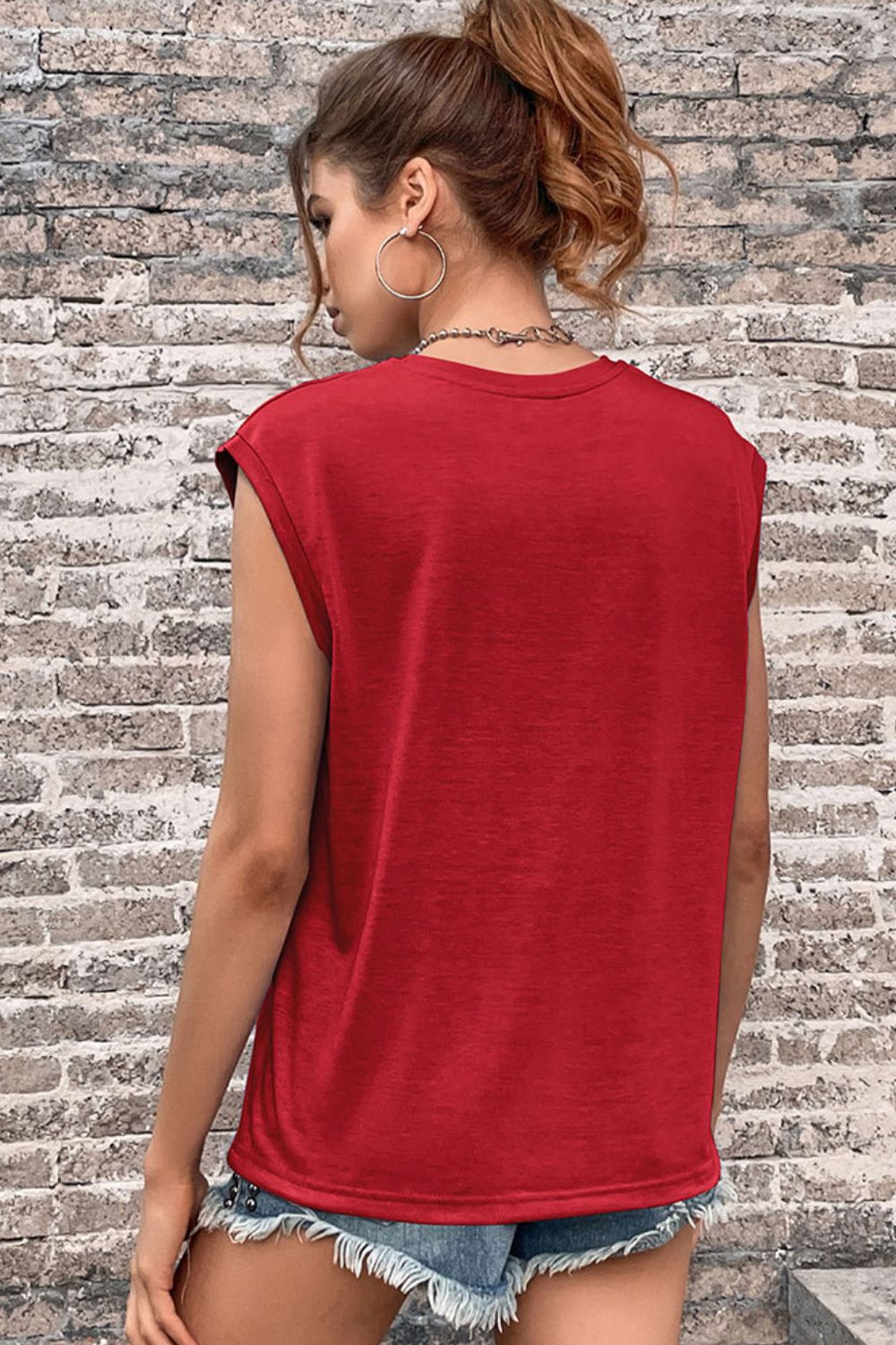 Women's Round Neck Cap Sleeve Top