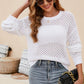 Beauteous Round Neck Openwork Dropped Shoulder Knit Top