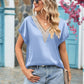 Full Size V-Neck Cuffed Blouse