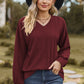 Textured V-Neck Dropped Shoulder T-Shirt