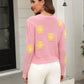 Malibu Dreams Flower Pattern Round Neck Short Sleeve Pullover Sweater