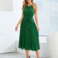 Pleated Spaghetti Strap Tie Waist Midi Dress
