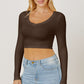 BasicStyle Round Neck Long Sleeve Cropped T-Shirt