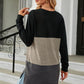 Full Size Color Block Round Neck Long Sleeve Slit T-Shirt