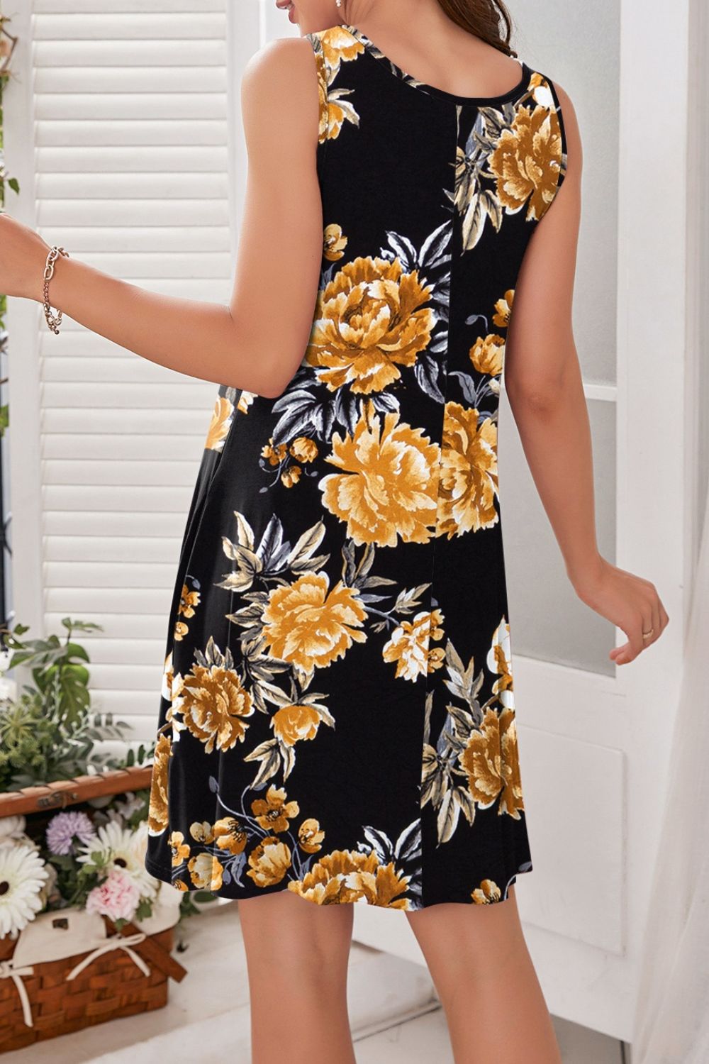 Full Size Printed Round Neck Sleeveless Dress