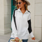 Two-Tone Collared Neck Dropped Shoulder Knit Top