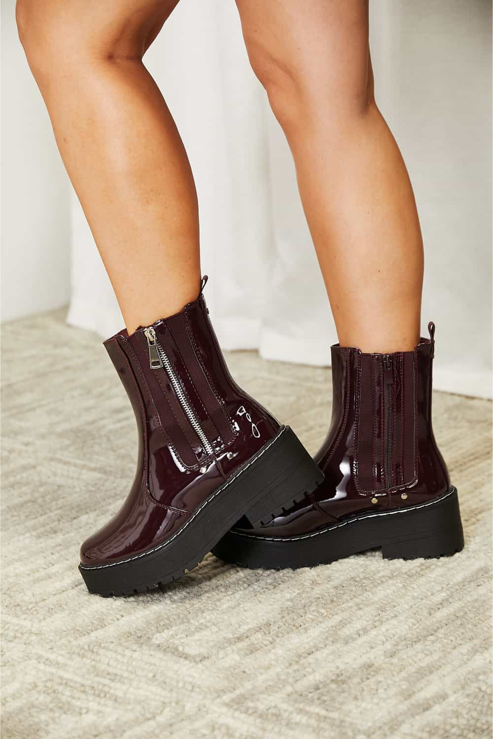 Forever Link Side Zip Wine Platform Boots