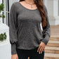 Ribbed Round Neck Lantern Sleeve Knit Top