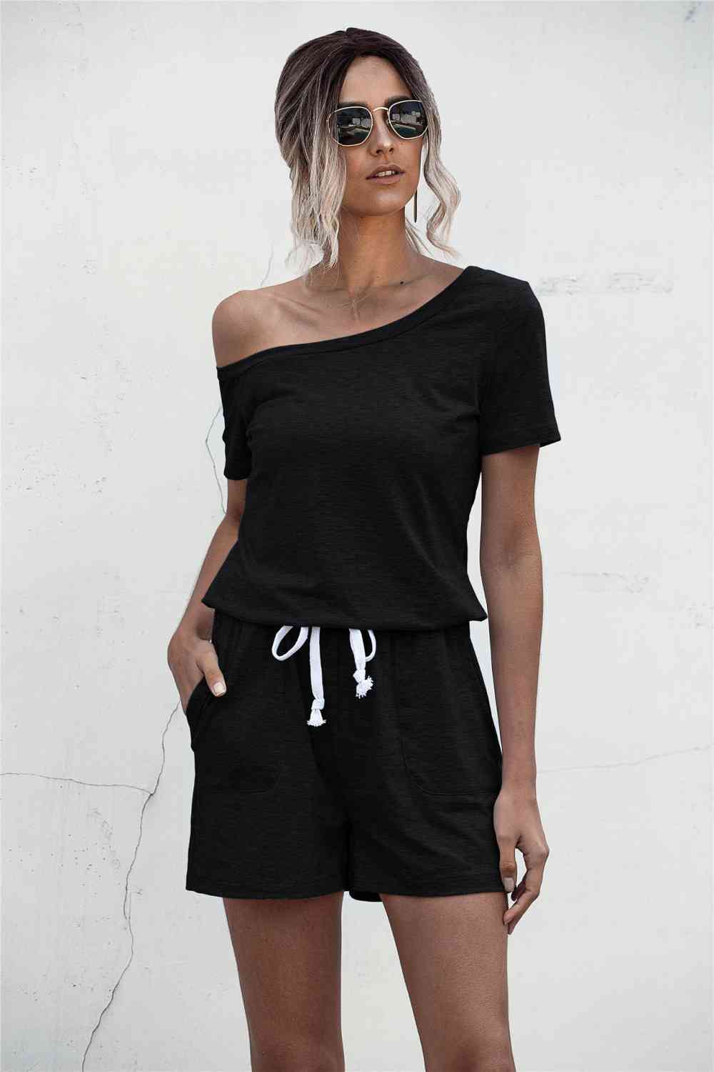 SavannahJayJumpers One Shoulder Tie Waist Romper