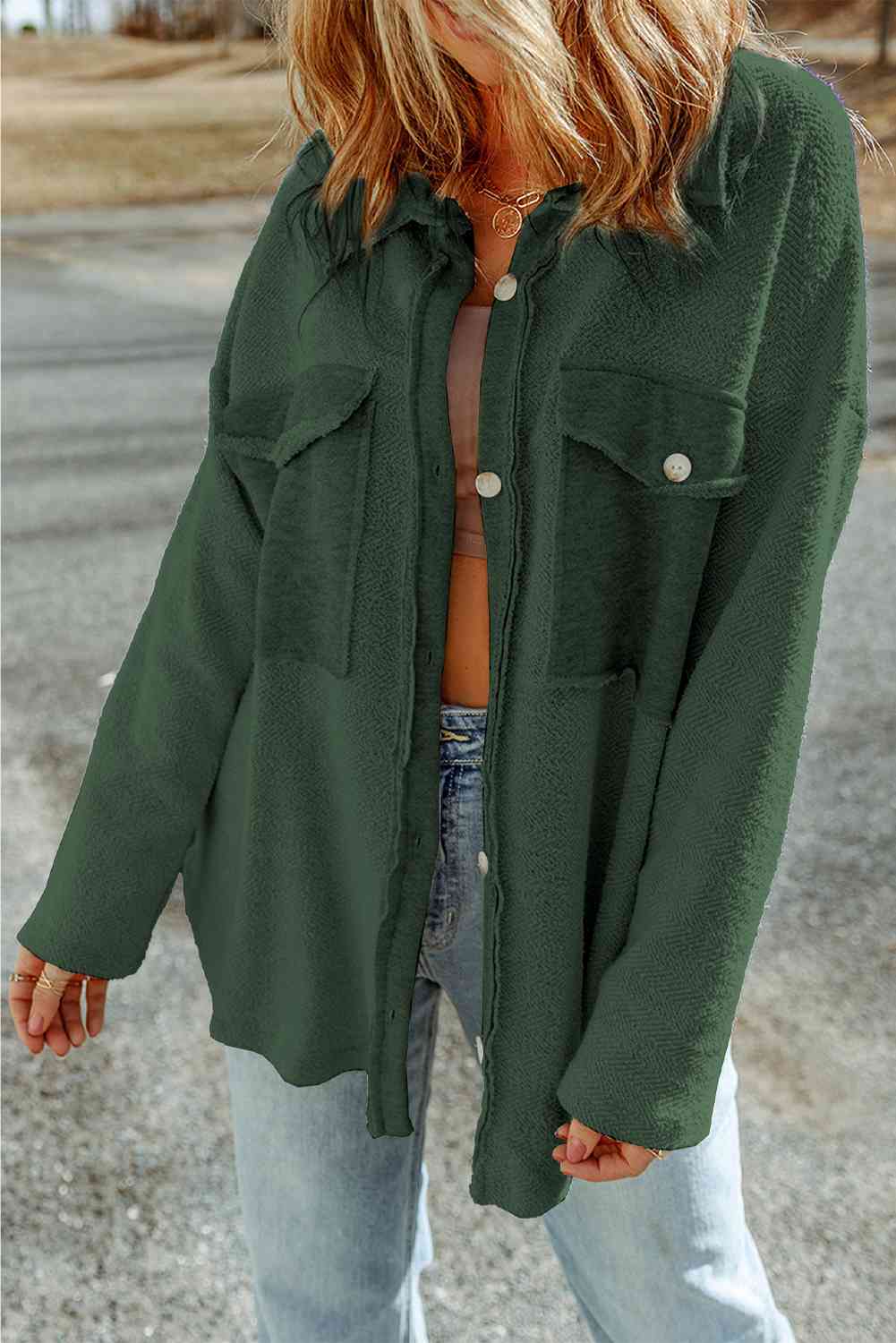 FashionToFigureTrends Full Size Button Down Long Sleeve Jacket