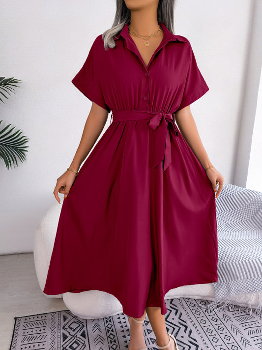 Aaliyah Isla Short Sleeve Collared Tie Belt Dress