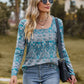 Printed Square Neck Long Sleeve Blouse